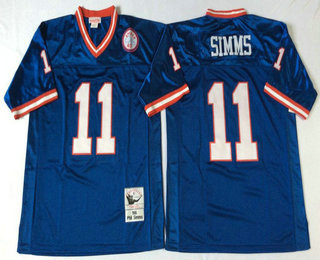 Men's New York Giants #11 Phil Simms Blue Mitchell & Ness Throwback Vintage Football Jersey