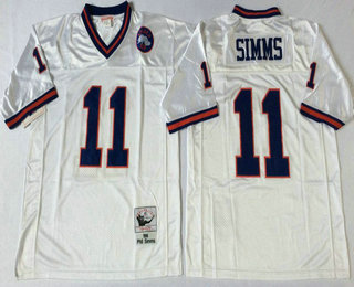 Men's New York Giants #11 Phil Simms White Mitchell & Ness Throwback Vintage Football Jersey