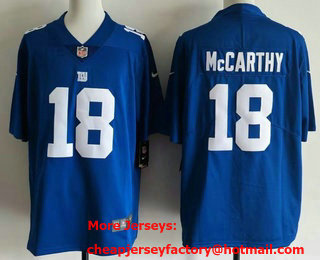 Men's New York Giants #18 JJ McCarthy Limited Blue Vapor Jersey