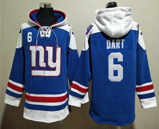 Men's New York Giants #6 Jaxson Dart Blue Ageless Must Have Lace Up Pullover Hoodie