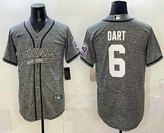 Men's New York Giants #6 Jaxson Dart Gray With Patch Cool Base Stitched Baseball Jersey