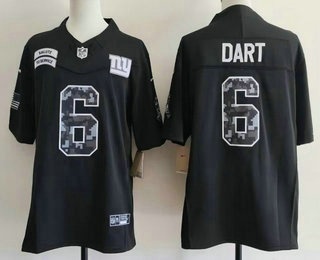 Men's New York Giants #6 Jaxson Dart Limited Black FUSE 2026 Salute To Service Jersey