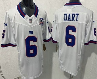 Men's New York Giants #6 Jaxson Dart Limited White Throwback 100 Seasons FUSE Vapor Jersey