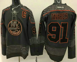 Men's New York Islanders #91 John Tavares Charcoal Gray Jersey