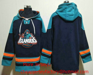 Men's New York Islanders Blank Black Ageless Must-Have Lace-Up Pullover Hoodie