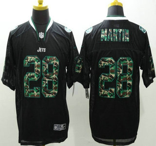 Men's New York Jets #28 Curtis Martin Black With Camo Fashion NFL Nike Elite Jersey