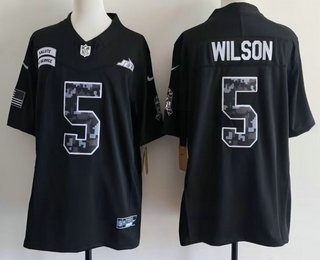 Men's New York Jets #5 Garrett Wilson Limited Black FUSE 2026 Salute To Service Jersey