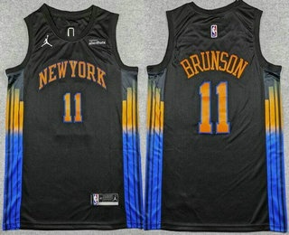 Men's New York Knicks #11 Jalen Brunson Black 2025 Statement Sponsor Swingman Jersey