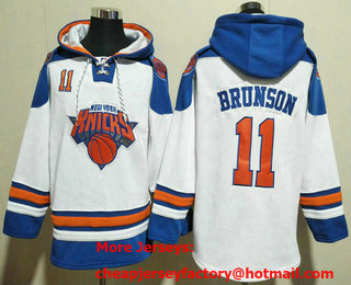 Men's New York Knicks #11 Jalen Brunson White Lace Up Pullover Hoodie