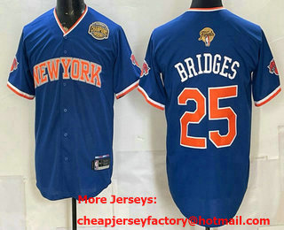 Men's New York Knicks #25 Mikal Bridges Blue 2026 Finals Eastern Conference Champions Patch Stitched Baseball Jersey
