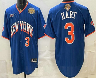 Men's New York Knicks #3 Josh Hart Royal 2026 Finals Eastern Conference Champions Patch Stitched Baseball Jersey