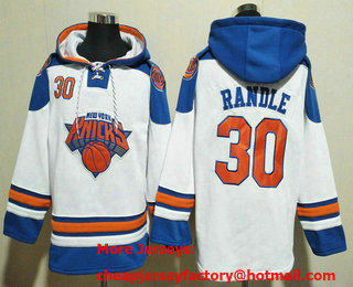 Men's New York Knicks #30 Julius Randle White Lace Up Pullover Hoodie