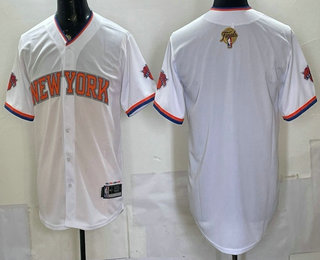Men's New York Knicks Blank White 2026 Finals Champions Patch Stitched Baseball Jersey