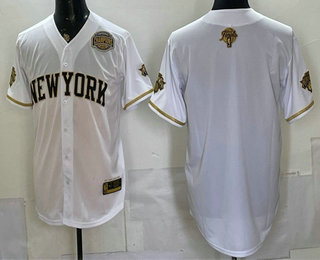 Men's New York Knicks Blank White Gold 2026 Finals Champions Patch Stitched Baseball Jersey