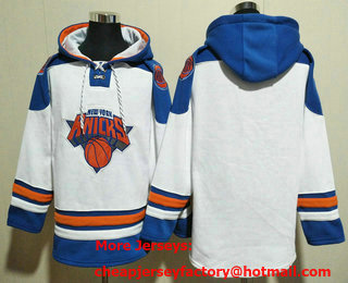 Men's New York Knicks Blank White Lace Up Pullover Hoodie