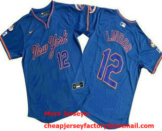 Men's New York Mets #12 Francisco Lindor Blue Alternate Limited Jersey