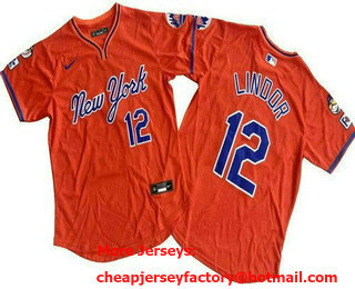 Men's New York Mets #12 Francisco Lindor Orange Alternate Limited Jersey