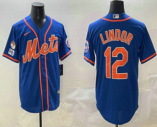 Men's New York Mets #12 Francisco Lindor Royal 2025 Spring Training Cool Base Stitched Jersey