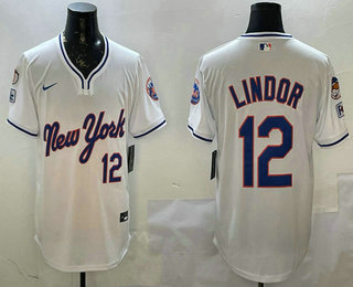 Men's New York Mets #12 Francisco Lindor White Fashion Throwback Stitched Jersey