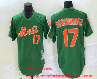 Men's New York Mets #17 Keith Hernandez Green Mesh Throwback Jersey
