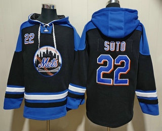 Men's New York Mets #22 Juan Soto Black Ageless Must Have Lace Up Pullover Hoodie
