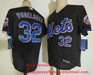 Men's New York Mets #32 Daniel Vogelbach Black Stitched MLB Flex Base Nike Jersey