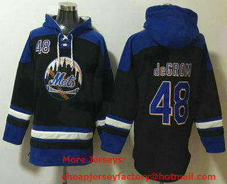 Men's New York Mets #48 Jacob deGrom Black Ageless Must Have Lace Up Pullover Hoodie