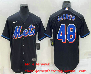 Men's New York Mets #48 Jacob deGrom Black Stitched MLB Cool Base Nike Jersey