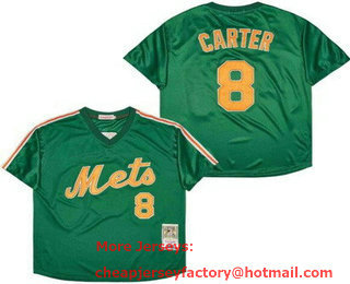 Men's New York Mets #8 Gary Carter Green 1985 Throwback Jersey