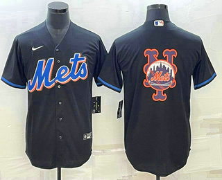 Men's New York Mets Big Logo Black Stitched MLB Cool Base Nike Jersey 01