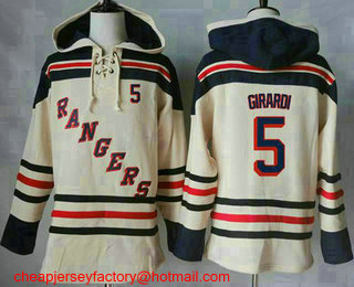 Men's New York Rangers #5 Dan Girardi Cream Sawyer Hooded Sweatshirt Stitched NHL Jersey