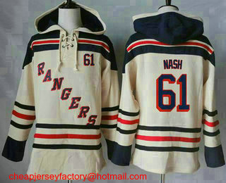 Men's New York Rangers #61 Rick Nash Cream Sawyer Hooded Sweatshirt Stitched NHL Jersey