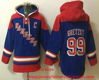 Men's New York Rangers #99 Wayne Gretzky Blue 2023 Ageless Must Have Lace Up Pullover Hoodie