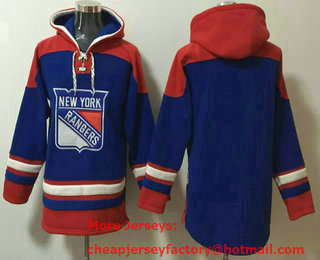 Men's New York Rangers Blank Blue Ageless Must Have Lace Up Pullover Hoodie