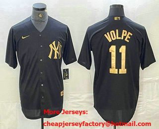 Men's New York Yankees #11 Anthony Volpe  Black Gold Cool Base Stitched Jersey