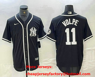 Men's New York Yankees #11 Anthony Volpe  Black White Cool Base Stitched Jersey