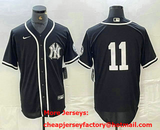 Men's New York Yankees #11 Anthony Volpe  No Name Black White Cool Base Stitched Jersey