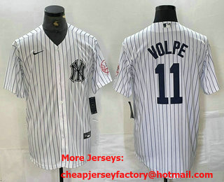 Men's New York Yankees #11 Anthony Volpe Name White With Patch 2024 Cool Base Stitched Jersey