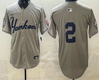 Men's New York Yankees #2 Derek Jeter Grey Without Name Limited Jersey
