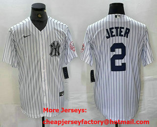 Men's New York Yankees #2 Derek Jeter Name White With Patch 2024 Cool Base Stitched Jersey
