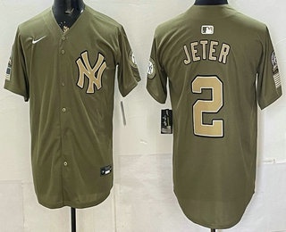 Men's New York Yankees #2 Derek Jeter Olive 2026 Armed Forces Day Stitched Baseball Jersey