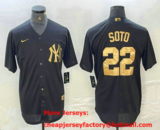 Men's New York Yankees #22 Juan Soto Black Gold Cool Base Stitched Jersey