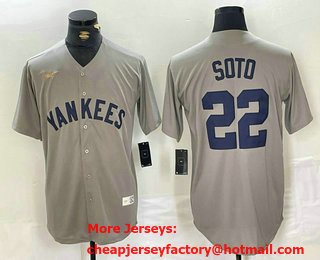 Men's New York Yankees #22 Juan Soto Name Grey Stitched Nike Throwback Jersey