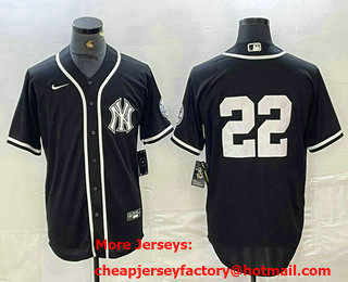 Men's New York Yankees #22 Juan Soto No Name Black White Cool Base Stitched Jersey