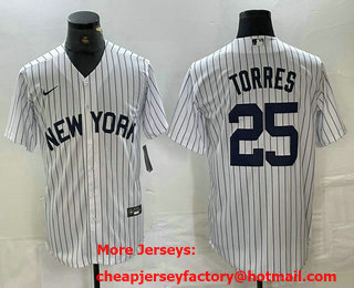 Men's New York Yankees #25 Gleyber Torres White 2024 Cool Base Stitched Jersey 11