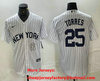 Men's New York Yankees #25 Gleyber Torres White 2024 Cool Base Stitched Jersey 12