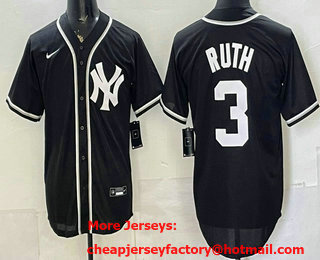 Men's New York Yankees #3 Babe Ruth 2026 Black Fashion Cool Base Jersey