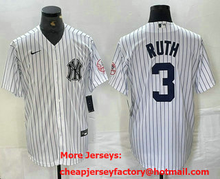 Men's New York Yankees #3 Babe Ruth Name White With Patch 2024 Cool Base Stitched Jersey