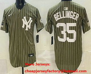 Men's New York Yankees #35 Cody Bellinger Olive Pinstripe 2026 Armed Forces Day Salute To Service Jersey