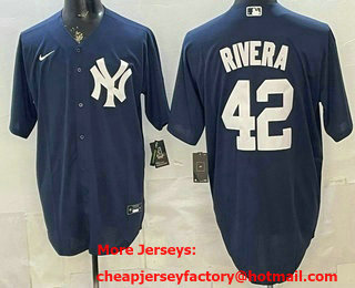 Men's New York Yankees #42 Mariano Rivera Navy Blue Cool Base Jersey